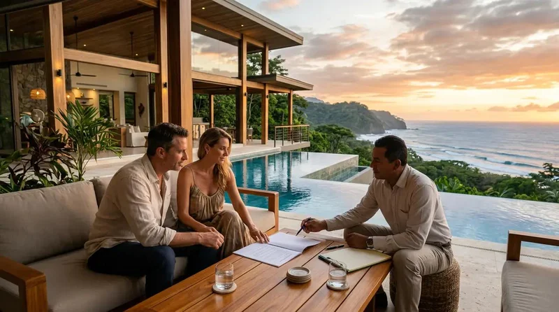 Casal assinando contrato de multipropriedade em resort